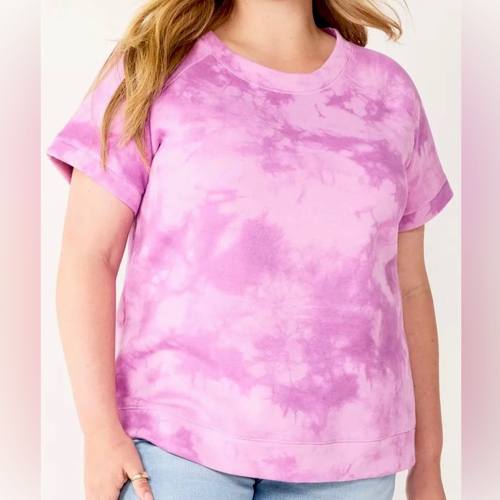 Sonoma Goods For Life 3X Pink Purple Tye Dye Short Sleeve Sweatshirt NWT